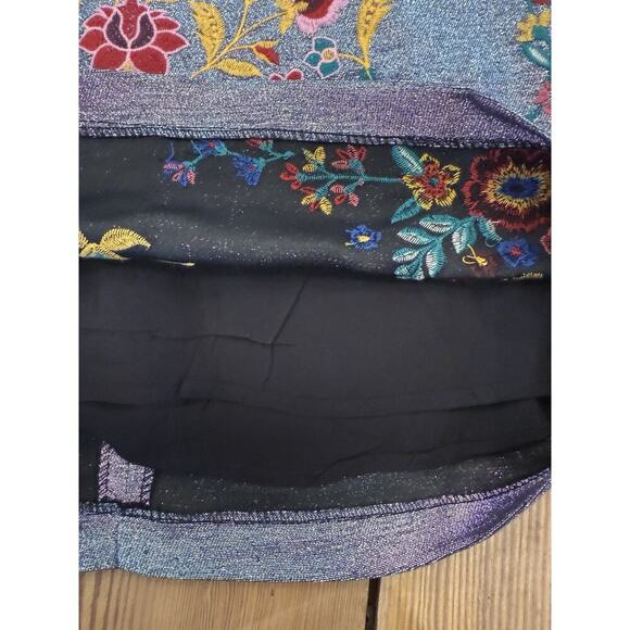 NWT Umgee Metallic‎ Blue Mini Skirt Embroidered Floral Tapestry Boho Festival L - Picture 8 of 9